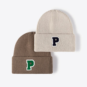 Letter Patch Cuffed Knit Beanie