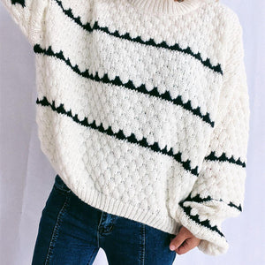 Contrast Stripes Round Neck Long Sleeve Sweater