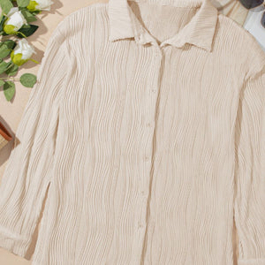 Texture Collared Neck Button Down Long Sleeve Shirt