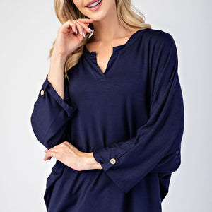 Celeste Full Size Notched Three-Quarter Sleeve Blouse