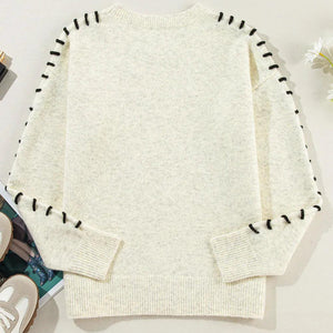 Contrast Round Neck Long Sleeve Sweater