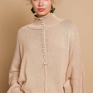 POL Pearl Detail Turtleneck Long Sleeve Sweater