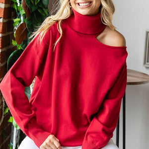 First Love Cut Out Shoulder Turtleneck Sweater