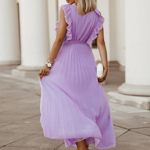 Tied Surplice Cap Sleeve Pleated Dress