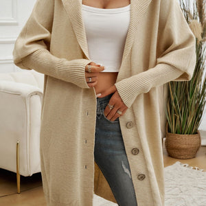 Devine Button Up Long Sleeve Hooded Cardigan