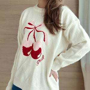 Cherry Round Neck Long Sleeve Sweater