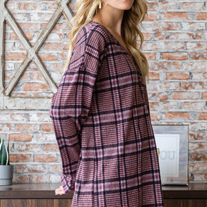 Heimish Full Size Plaid V-Neck Long Sleeve Top