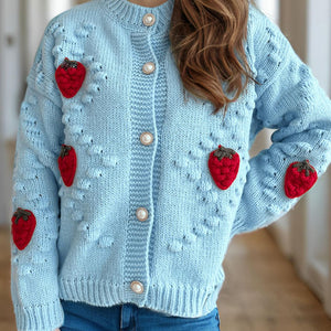 Strawberry Button Down Long Sleeve Cardigan