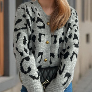 Leopard V-Neck Button Up Cardigan