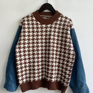 Houndstooth Denim Sleeve Sweater