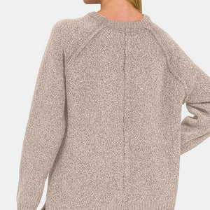 Zenana Side Slit Raglan Sleeve Sweater