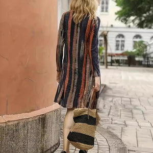 Full Size Contrast Stripes Long Sleeve Mini Dress