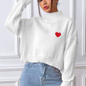 Heart Turtleneck Long Sleeve Sweater