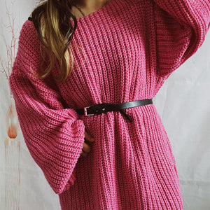 Boat Neck Long Sleeve Sweater with Belt