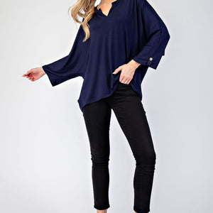 Celeste Full Size Notched Three-Quarter Sleeve Blouse