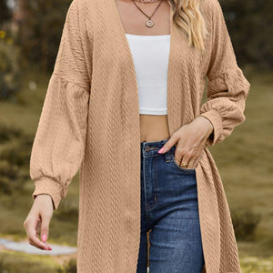 Textured Open Front Dropped Shoulder Cardigan