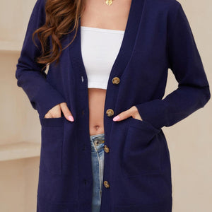 Pocketed Button Up Long Sleeve Cardigan