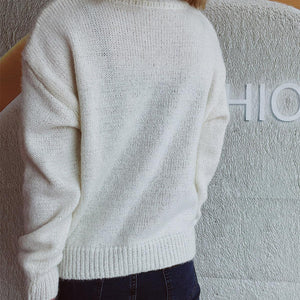 Bow Trim Round Neck Long Sleeve Sweater