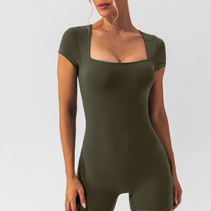 Square Neck Cap Sleeve Active Romper