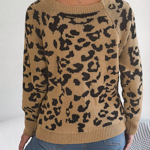 Leopard Buttoned Square Neck Sweater