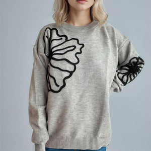 Flower Round Neck Long Sleeve Sweater