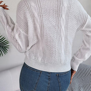 Cable-Knit Buttoned Round Neck Sweater