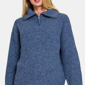 Zenana Half Zip Long Sleeve Sweater