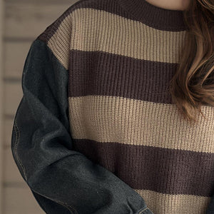 Contrast Round Neck Long Sleeve Sweater