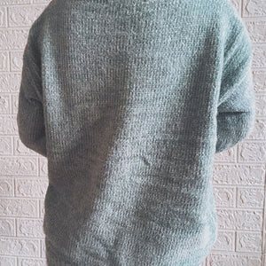 Notched Dropped Shoulder Long Sleeve Sweater