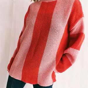 Color Block Round Neck Long Sleeve Sweater