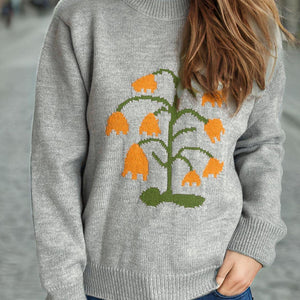 Plant Round Neck Long Sleeve Sweater