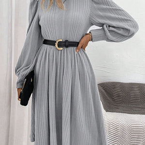 Textured Turtleneck Long Sleeve Dress