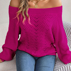 Openwork Off-Shoulder Long Sleeve Sweater