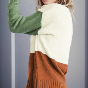 Color Block Round Neck Long Sleeve Sweater