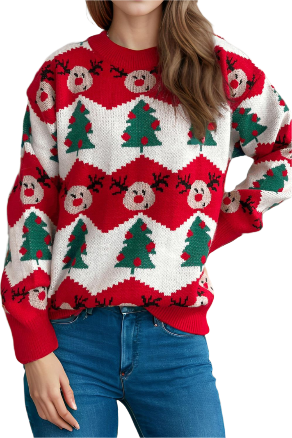 Christmas Element Round Neck Long Sleeve Sweater