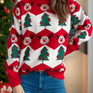 Christmas Element Round Neck Long Sleeve Sweater