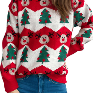 Christmas Element Round Neck Long Sleeve Sweater