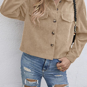 Button Up Dropped Shoulder Long Sleeve Jacket