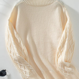 Cable-Knit Notched Long Sleeve Sweater