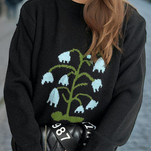 Plant Round Neck Long Sleeve Sweater