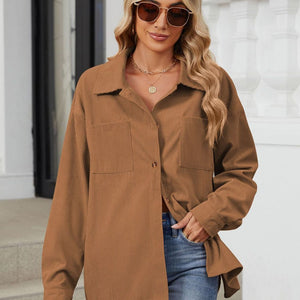 Button Up Dropped Shoulder Long Sleeve Outerwear