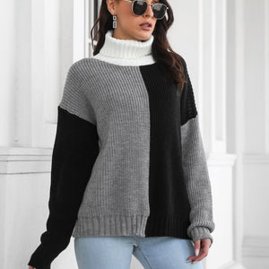 Contrast Turtleneck Long Sleeve Sweater