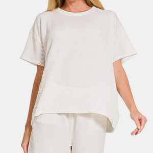 Zenana Rib Short Sleeve T-Shirt and Shorts Set