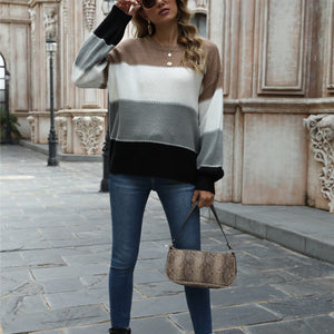 Angel Wings Color Block Round Neck Sweater