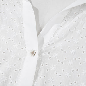 Embroidered Eyelet Collared Neck Long Sleeve Shirt