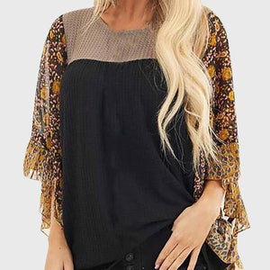 Full Size Printed Round Neck Three-Quarter Sleeve Blouse