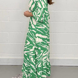 Smocked Printed Flounce Sleeve Maxi Dress