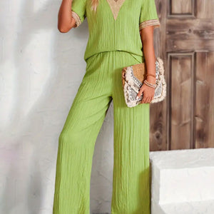 V-Neck Short Sleeve Top and Pants Set