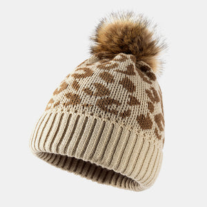 Leopard Pom-Pom Cuffed Beanie