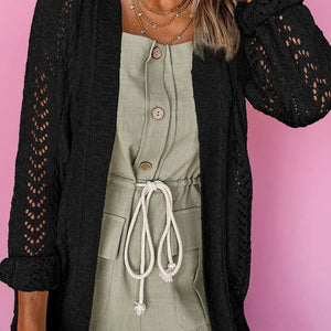 Openwork Open Front Long Sleeve Cardigan